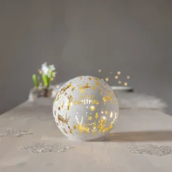 STAR TRADING Dekorationsbelysning|Julepynt > Kugleformet LED-lampe Merry X-Mas Ø 15cm hvidt glas batteridrevet