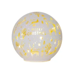STAR TRADING Dekorationsbelysning|Julepynt > Kugleformet LED-lampe Merry X-Mas Ø 15cm hvidt glas batteridrevet