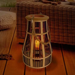 Näve Solcellelamper > Kurv LED-dekolampe med solcelle, 34 cm, sort/natur