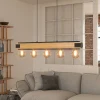 EGLO Pendellamper > Layham hængelampe, sort/lyst træ, længde 96 cm, 5 lyskilder.