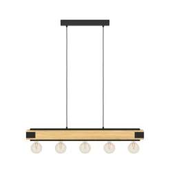 EGLO Pendellamper > Layham hængelampe, sort/lyst træ, længde 96 cm, 5 lyskilder.