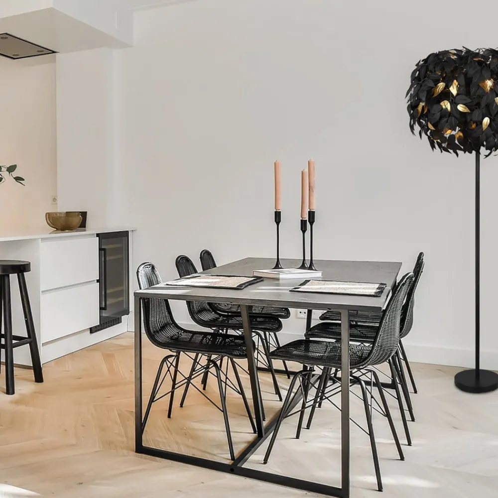 Reality Leuchten Gulvlamper|Gulvlamper > Leavy gulvlampe, sort/guld, højde 180 cm, plast
