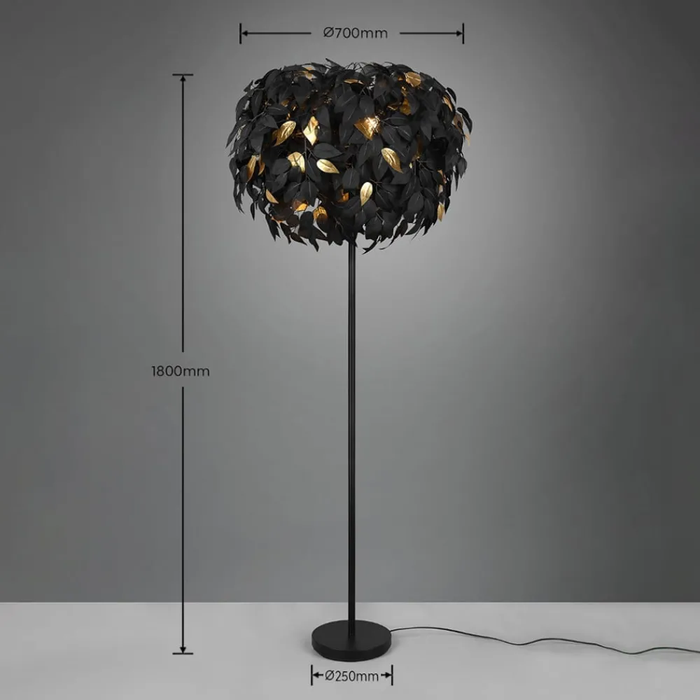 Reality Leuchten Gulvlamper|Gulvlamper > Leavy gulvlampe, sort/guld, højde 180 cm, plast