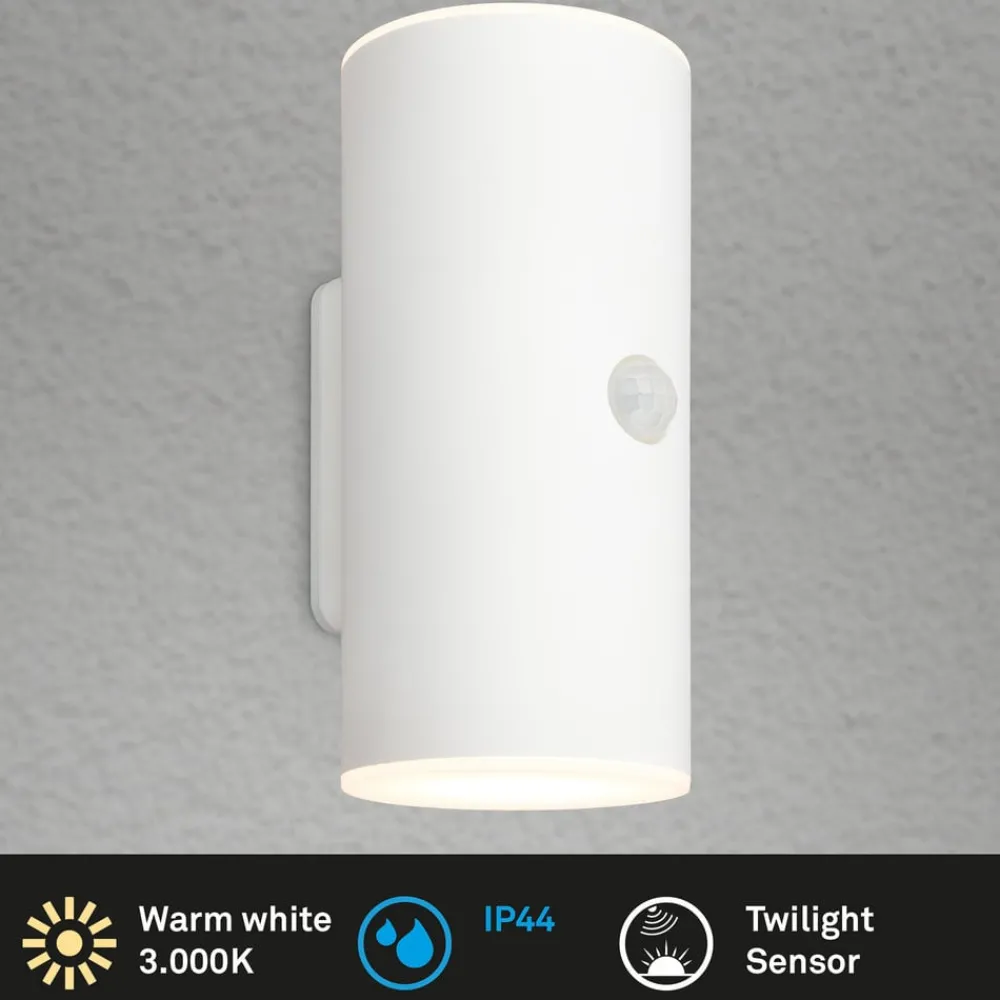 Væglampe Med Sensor|Væglamper ^ Briloner LED-akkudrevet udendørs væglampe, hvid, sensor, op/ned