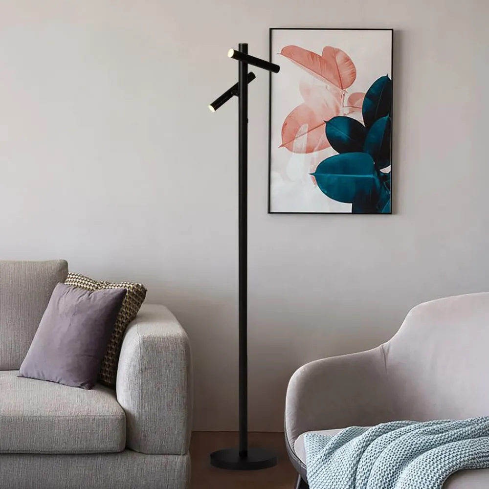 Gulvlamper|Gulvlamper ^ Searchlight LED-akku-gulvlampe 10460BK, sort, højde 127 cm, CCT 2 lyskilder