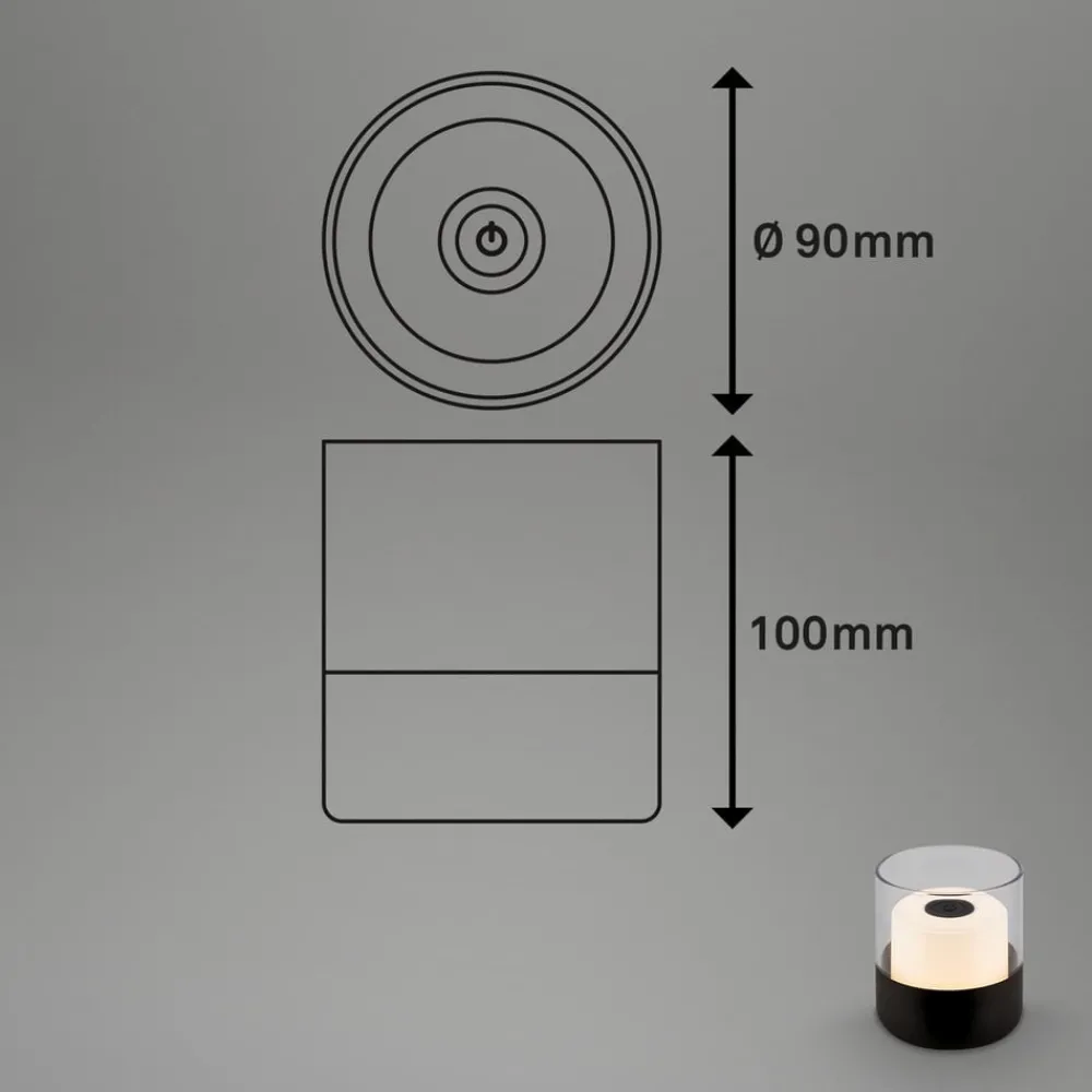 Briloner Dekorationsbelysning|Terrassebelysning > LED-batteri-bordlampe 7438 IP44 dæmper, sort