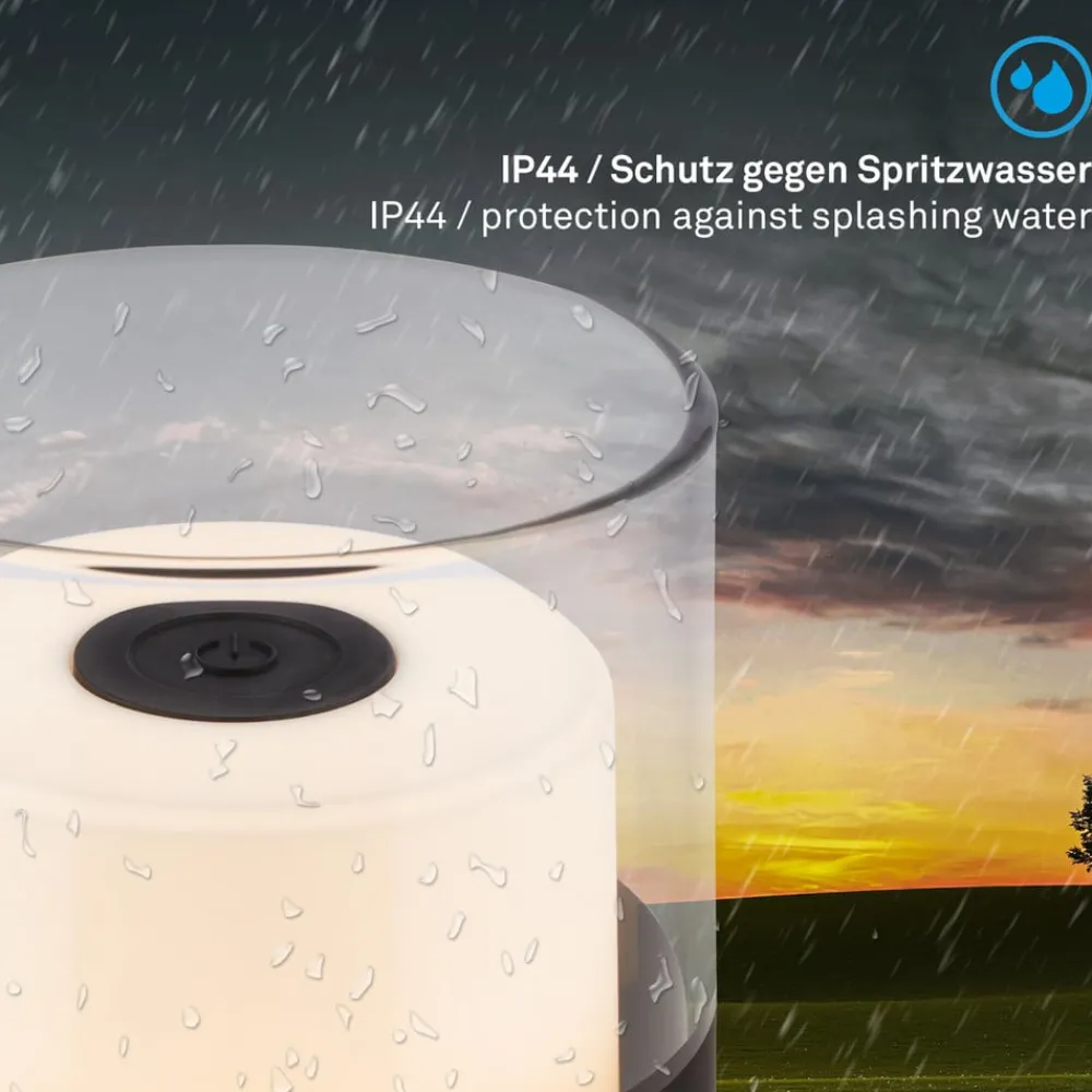 Briloner Dekorationsbelysning|Terrassebelysning > LED-batteri-bordlampe 7438 IP44 dæmper, sort