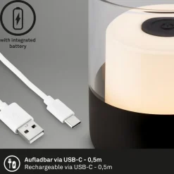 Briloner Dekorationsbelysning|Terrassebelysning > LED-batteri-bordlampe 7438 IP44 dæmper, sort