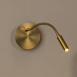 Væglamper ^ Lucide LED-batterivægspot Jolijn, guldmat, fleksibel arm, Ø 11 cm, magnet
