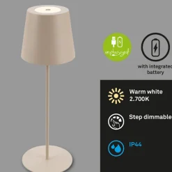 Dekorationsbelysning|Terrassebelysning ^ Briloner LED-bordlampe 7508011, beige, 2.700 K IP44 touchdæmper