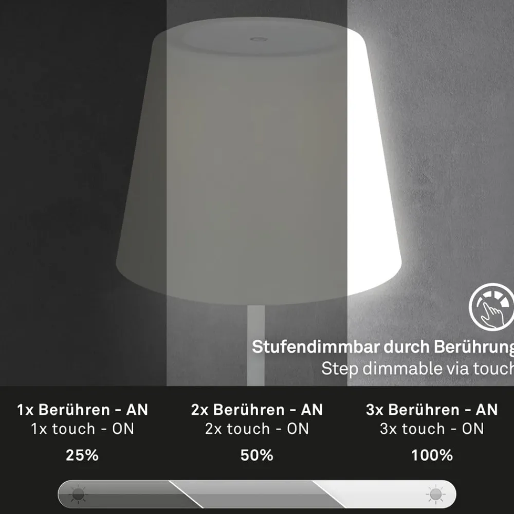 Briloner Dekorationsbelysning|Bordlamper > LED-bordlampe Campi, genopladeligt batteri, dæmpbar, hvid