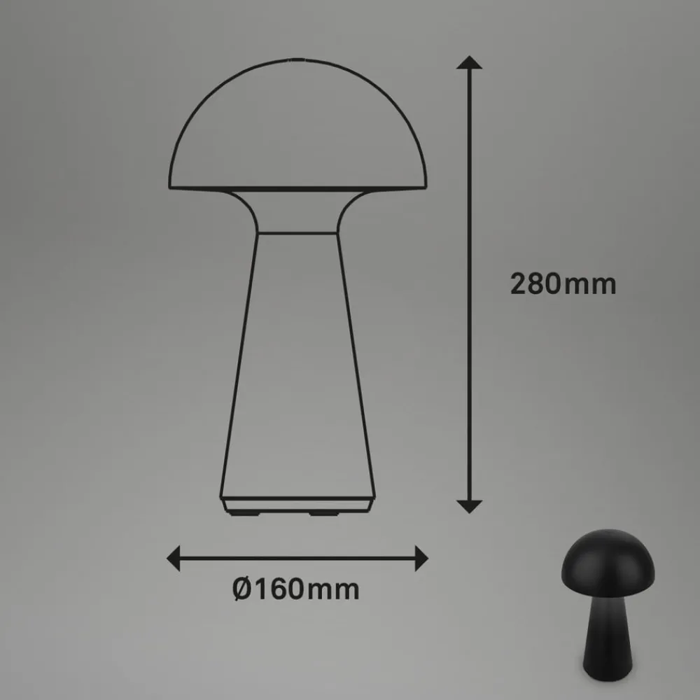 Dekorationsbelysning|Terrassebelysning ^ Briloner LED-bordlampe Fungo, genopladelig, sort