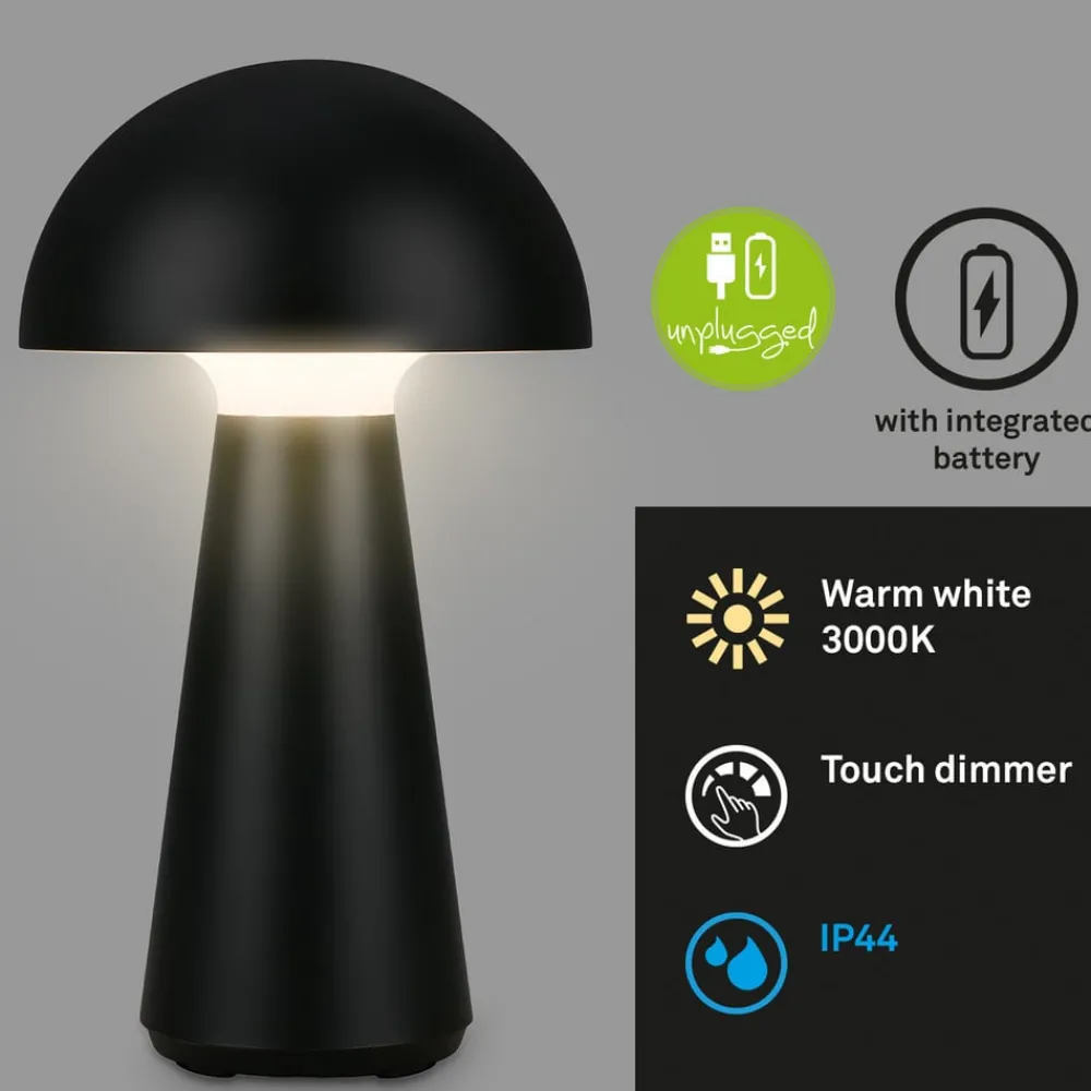 Dekorationsbelysning|Terrassebelysning ^ Briloner LED-bordlampe Fungo, genopladelig, sort