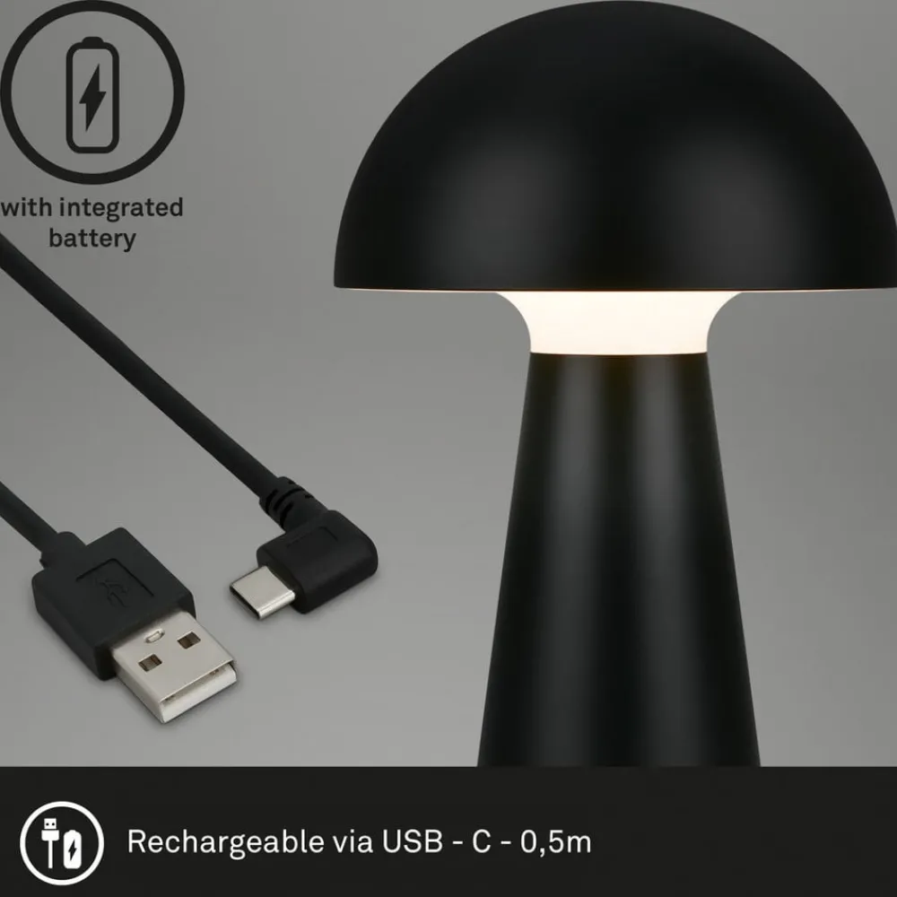 Dekorationsbelysning|Terrassebelysning ^ Briloner LED-bordlampe Fungo, genopladelig, sort