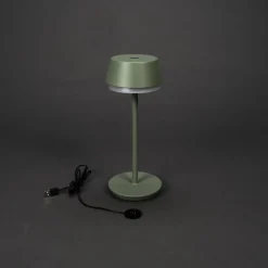 Terrassebelysning ^ Konstsmide LED-bordlampe Lyon, grøn/grå, IP54, dæmper, CCT, RGB