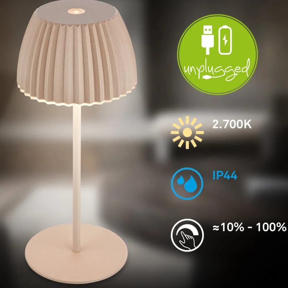 Briloner Dekorationsbelysning|Terrassebelysning > LED-bordlampe med batteri Brilo unplugged Riffle, 20 cm, beige