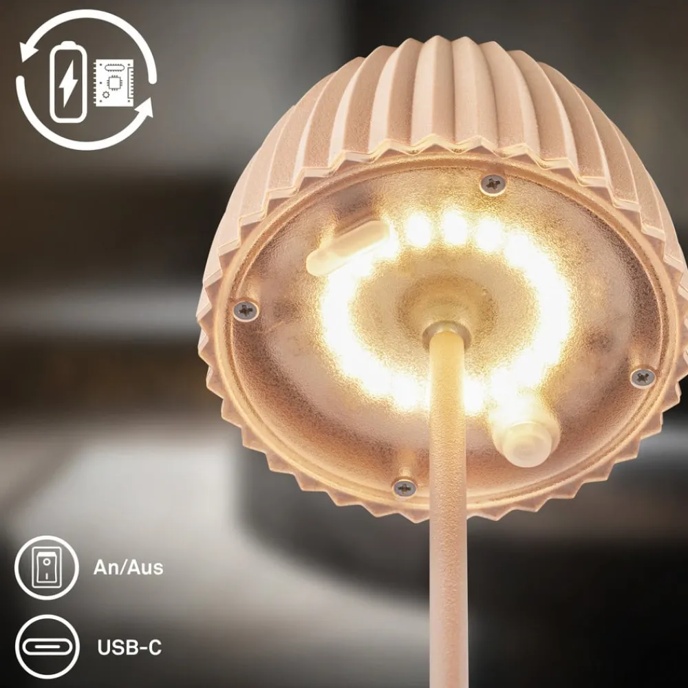 Briloner Dekorationsbelysning|Terrassebelysning > LED-bordlampe med batteri Brilo unplugged Riffle, 20 cm, beige