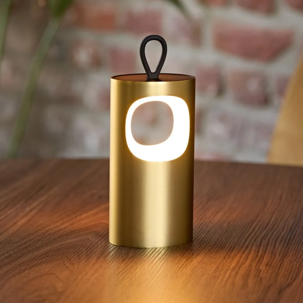 Sigor Dekorationsbelysning|Terrassebelysning > LED-bordlampe med batteri Lunari, guldfarvet 16 cm metal CCT IP44