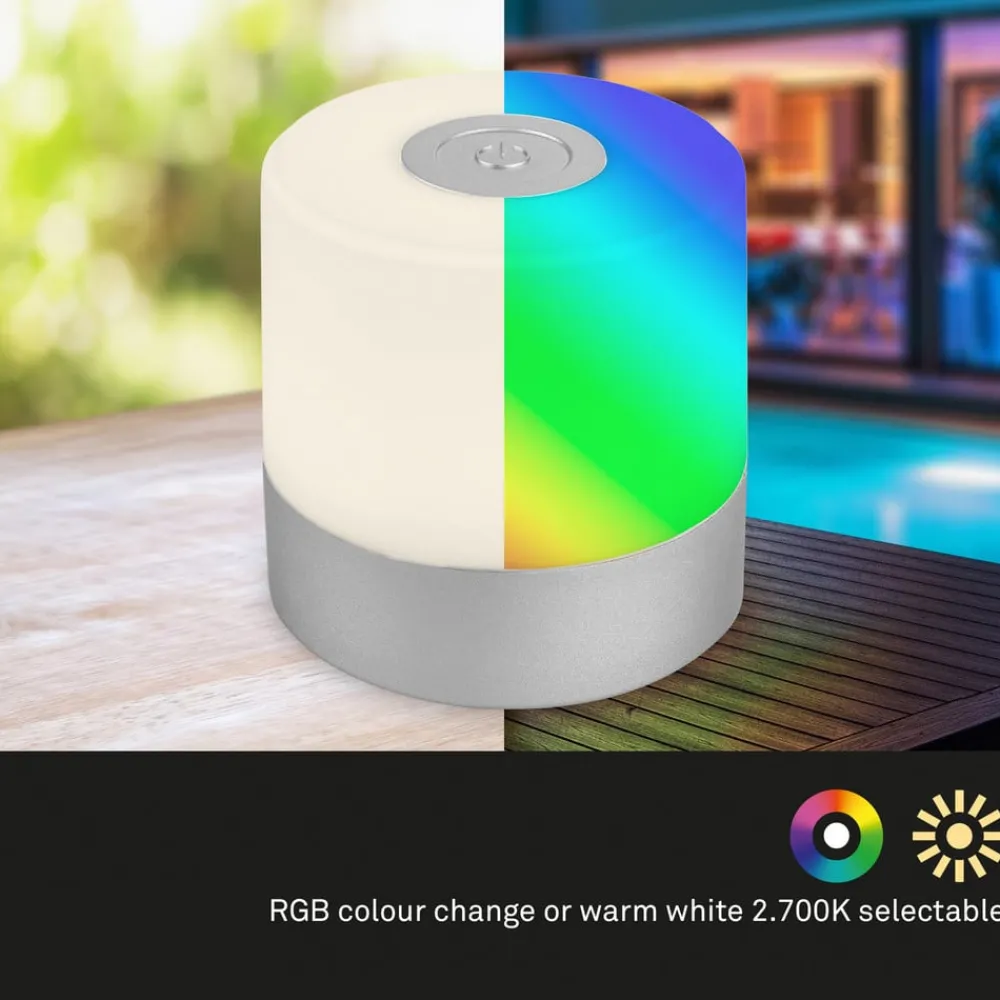 Briloner Dekorationsbelysning|Terrassebelysning > LED-bordlampe Smal, krom, RGBW, plast, 7 cm