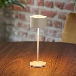 Sigor Dekorationsbelysning|Terrassebelysning > LED-bordlampe Veluna, beige, højde 25 cm, IP44, dæmpbar CCT