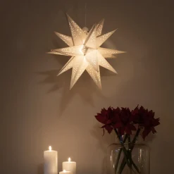 Dekorationsbelysning|Julestjerner ^ Konstsmide Christmas LED-dekolampe papirstjerne, 3D, hvid, dæmpbar