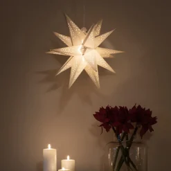 Dekorationsbelysning|Julestjerner ^ Konstsmide Christmas LED-dekolampe papirstjerne, 3D, hvid, dæmpbar