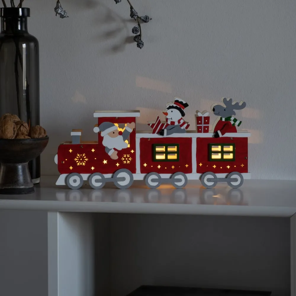 Konstsmide Christmas Dekorationsbelysning|Julepynt > LED-dekolampe, træsilhuet tog, batteri, USB
