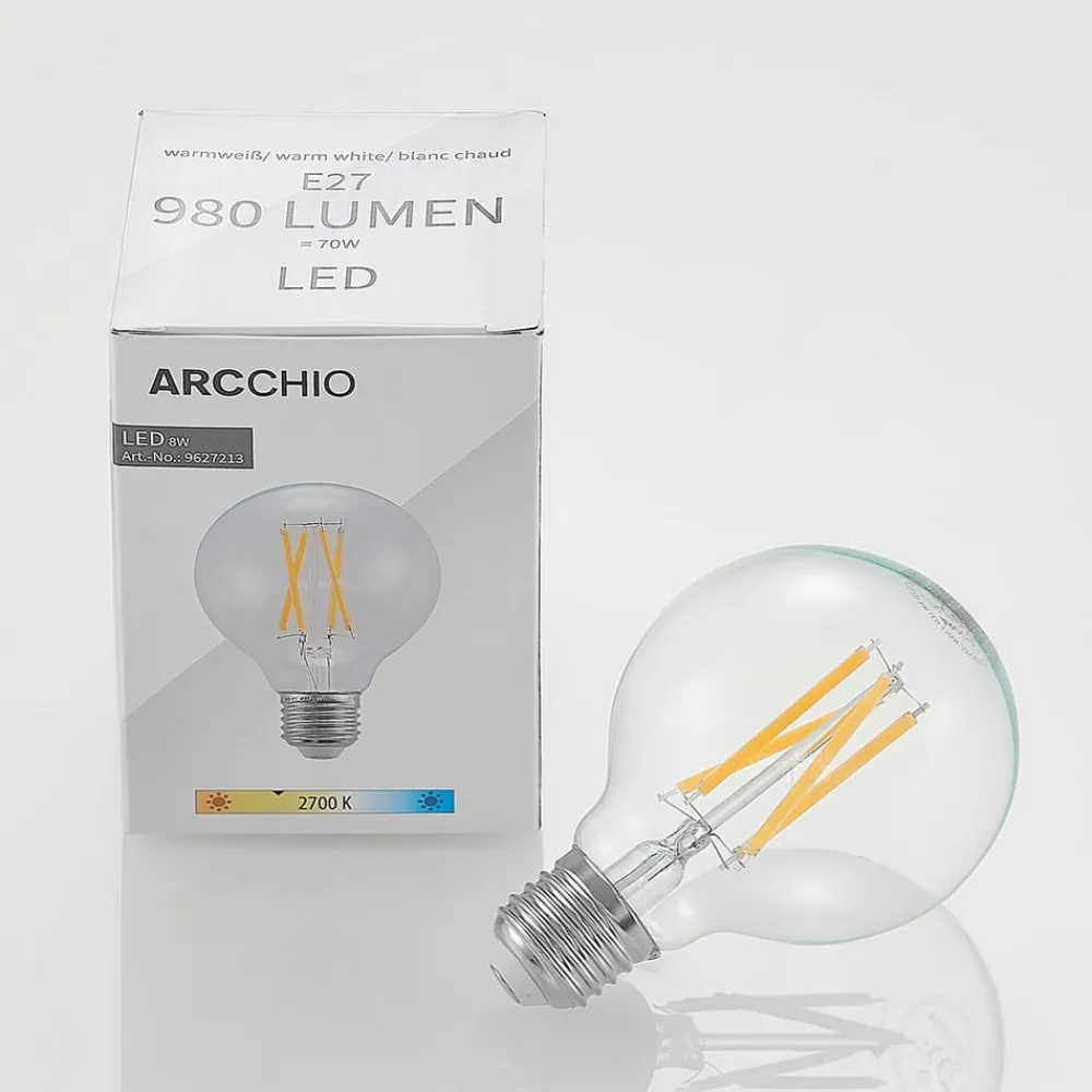 Arcchio Dæmpbar Led-Pære|Filament Pære > LED E27 8 W G80 2.700 K filament dæmpes klar 3 stk
