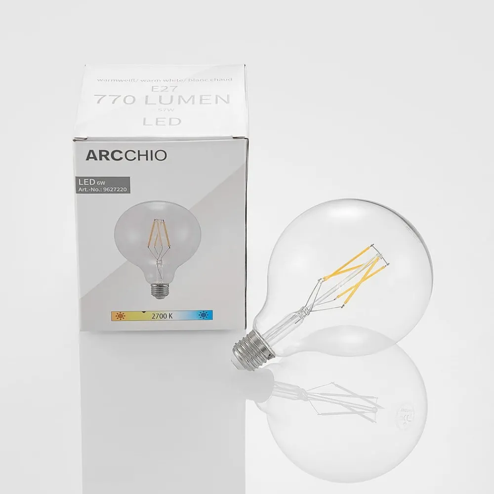 Dæmpbar Led-Pære|Filament Pære ^ Arcchio LED-filament E27 6 W 2.700 K G125 Globe klar 3 stk