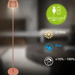 Terrassebelysning ^ Briloner LED-gulvlampe Brilo unplugged Riffle, kobberfarvet