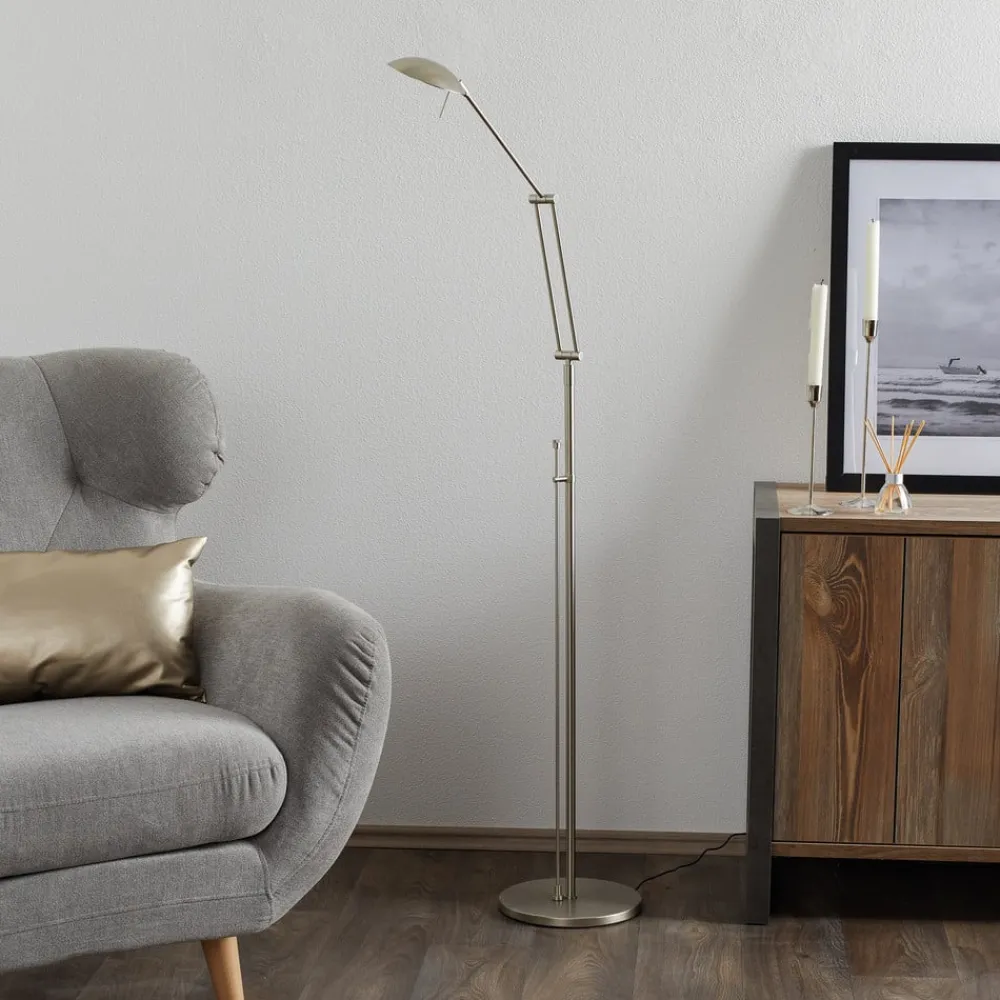 Gulvlamper|Gulvlamper ^ Knapstein LED-gulvlampe Carl, nikkelfarvet, justerbar, dæmpbar