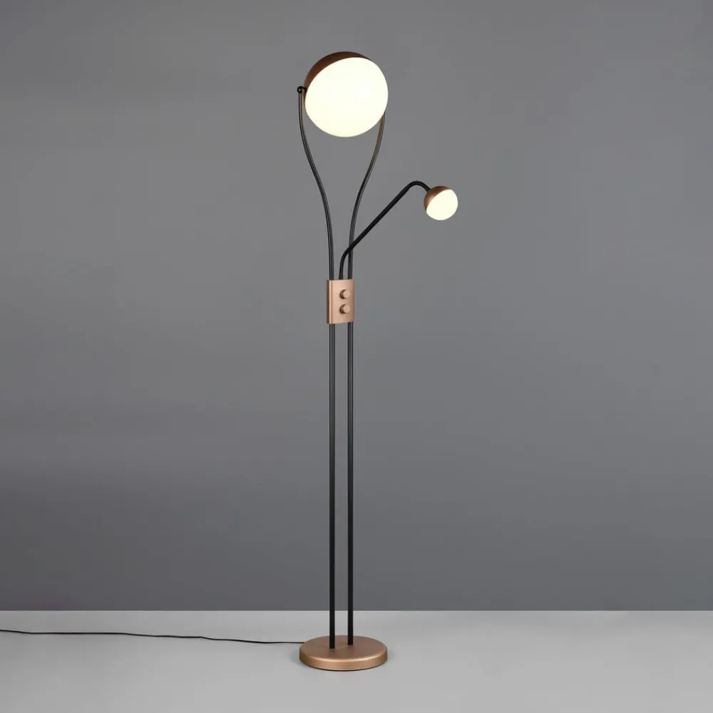 Gulvlamper|Gulvlamper ^ Trio Lighting LED-gulvlampe Chris, kaffe, metal, læselampe, dæmper