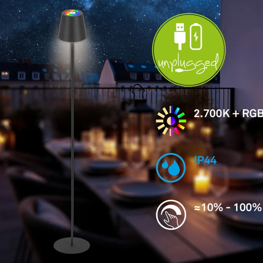 Briloner Gulvlamper|Gulvlamper > LED-gulvlampe Coloris, sort, RGB, dæmper, IP44, USB