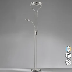 FISCHER & HONSEL Gulvlamper|Gulvlamper > LED-gulvlampe Davos, nikkelfarvet, højde 180 cm, 2 lyskilder, CCT