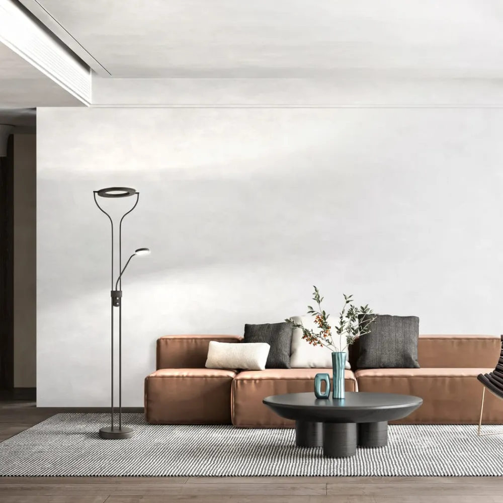 FISCHER & HONSEL Gulvlamper|Gulvlamper > LED-gulvlampe Davos, sort, højde 180 cm, 2 lyskilder, CCT