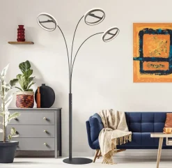 Gulvlamper|Gulvlamper ^ Globo LED-gulvlampe Della, højde 190 cm, sort/mørkegrå, 3 lyskilder.