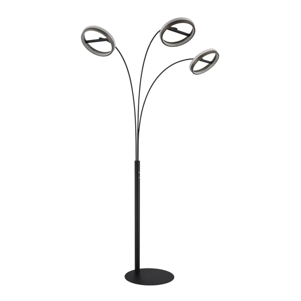 Gulvlamper|Gulvlamper ^ Globo LED-gulvlampe Della, højde 190 cm, sort/mørkegrå, 3 lyskilder.