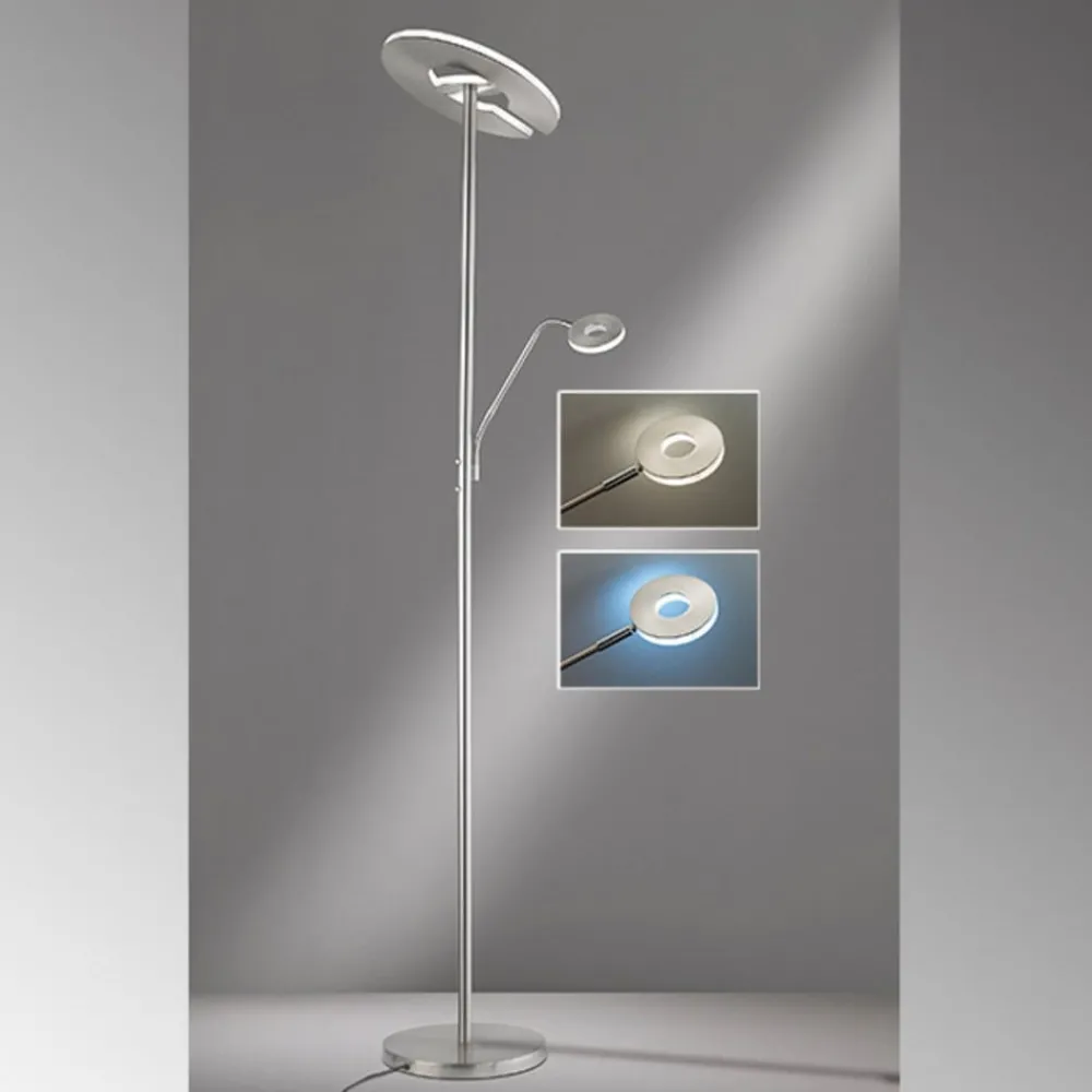 FISCHER & HONSEL Gang|Gulvlamper > LED-gulvlampe Dent, nikkelfarvet, 180 cm, CCT, 2 lyskilder