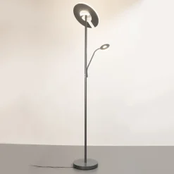 Gulvlamper ^ FISCHER & HONSEL LED-gulvlampe Dent, sandgrå, 180 cm, metal, CCT, 2 lyskilder, 100 W, 1000 lm,