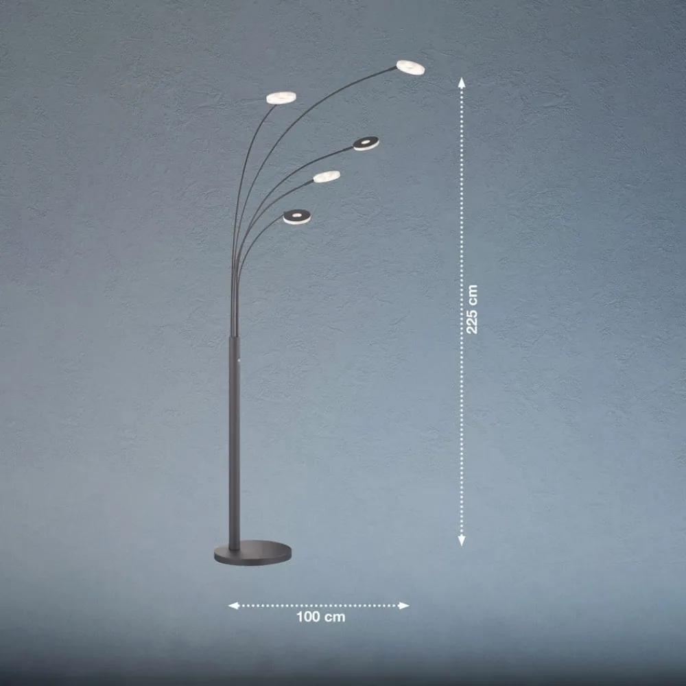 FISCHER & HONSEL Gulvlamper|Gulvlamper > LED-gulvlampe Dent, sort, 225 cm, metal, CCT, 5 lyskilder.