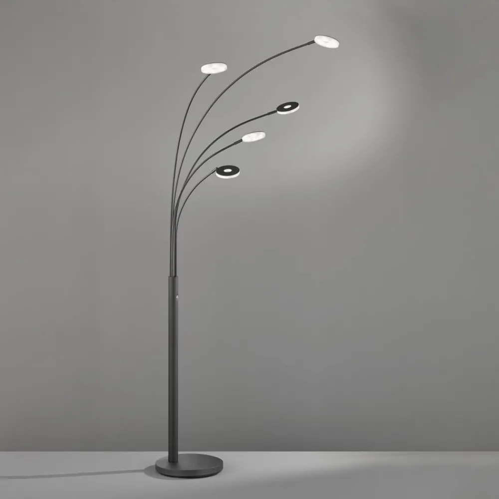 FISCHER & HONSEL Gulvlamper|Gulvlamper > LED-gulvlampe Dent, sort, 225 cm, metal, CCT, 5 lyskilder.