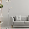 Globo Gulvlamper|Gulvlamper > LED-gulvlampe Ebro, højde 194 cm, nikkelfarvet, 2-lys.
