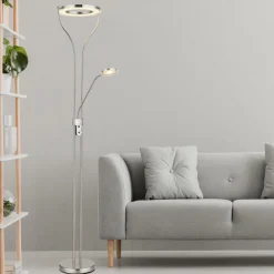 Globo Gulvlamper|Gulvlamper > LED-gulvlampe Ebro, højde 194 cm, nikkelfarvet, 2-lys.