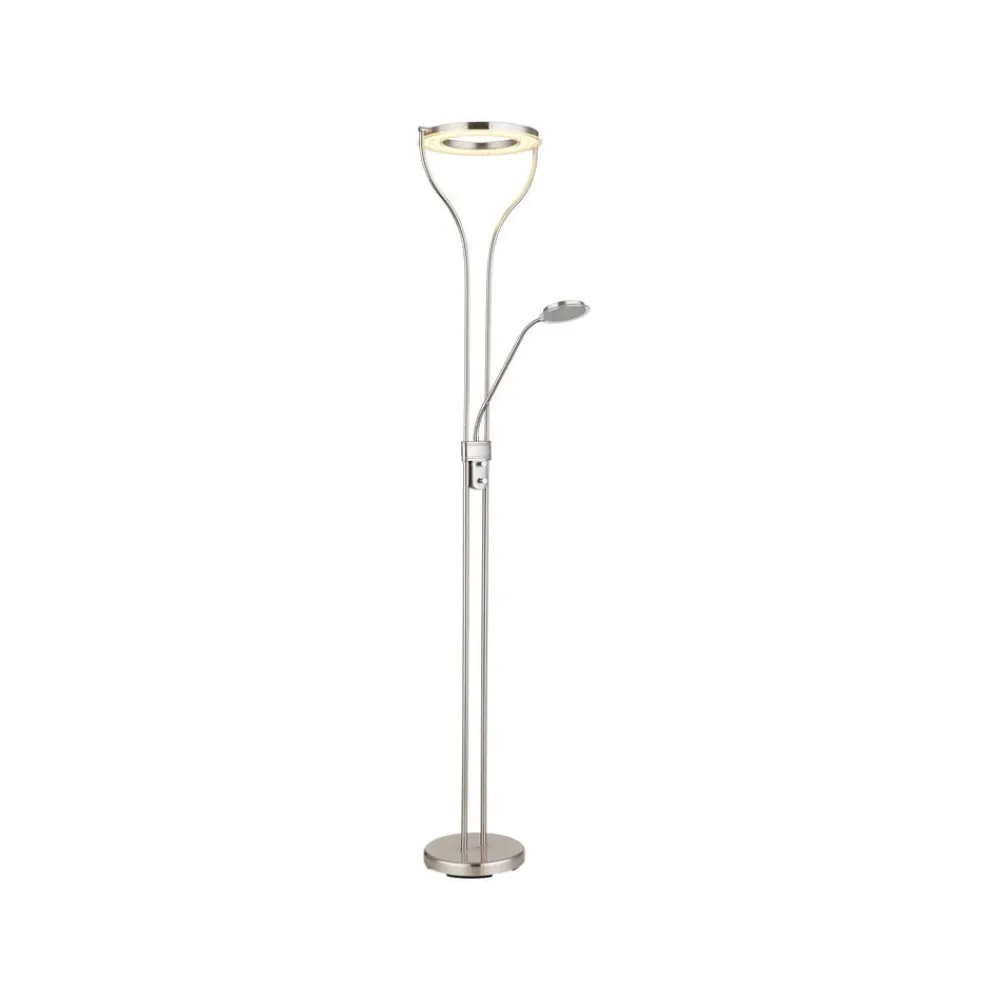 Globo Gulvlamper|Gulvlamper > LED-gulvlampe Ebro, højde 194 cm, nikkelfarvet, 2-lys.