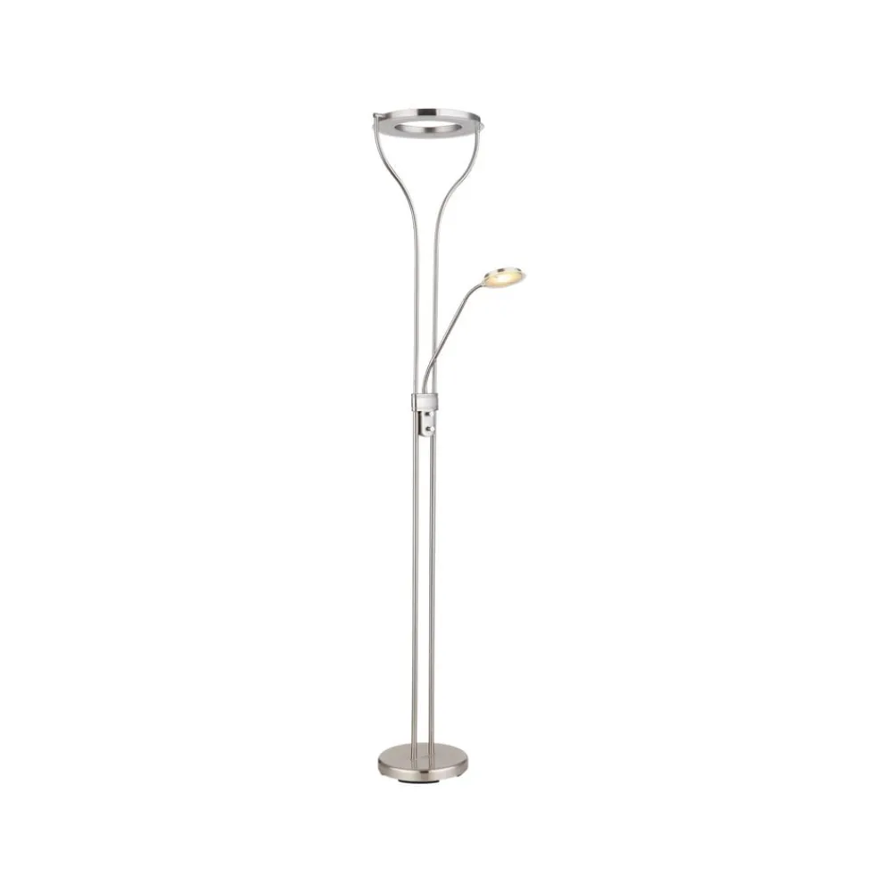 Globo Gulvlamper|Gulvlamper > LED-gulvlampe Ebro, højde 194 cm, nikkelfarvet, 2-lys.