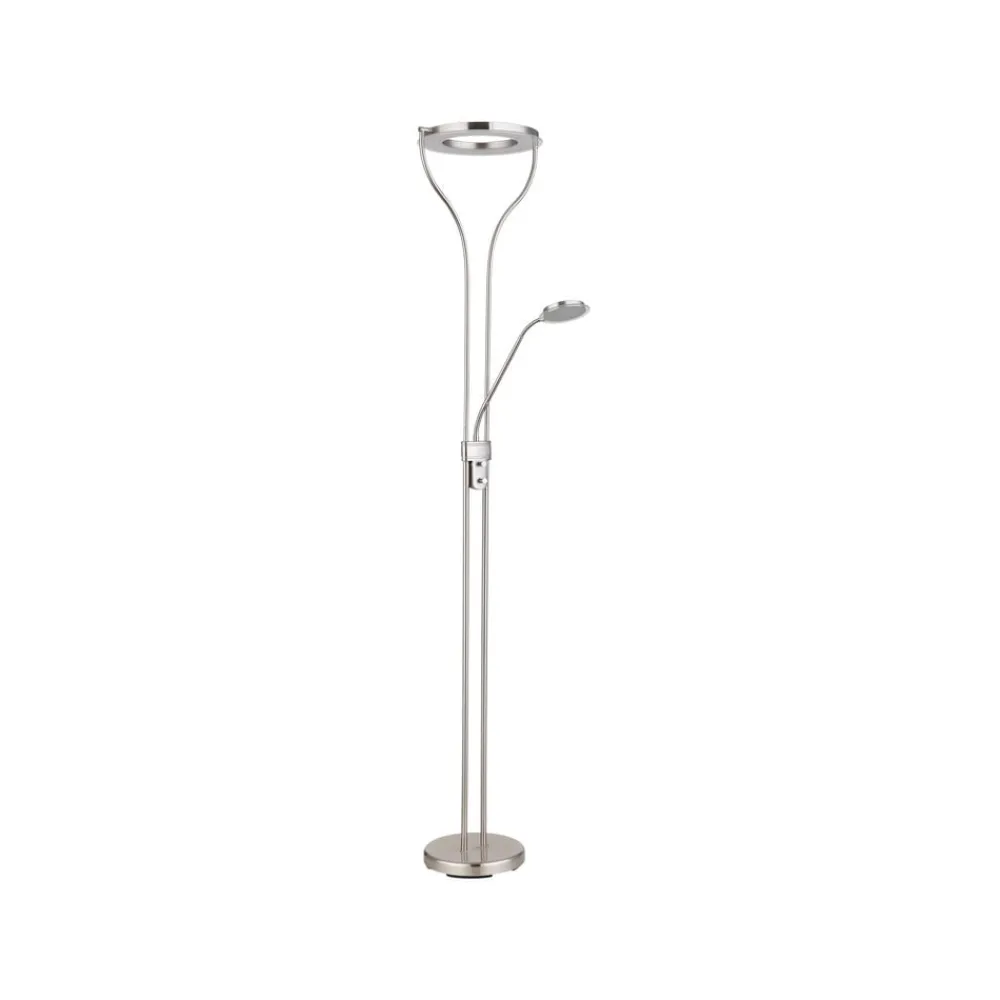 Globo Gulvlamper|Gulvlamper > LED-gulvlampe Ebro, højde 194 cm, nikkelfarvet, 2-lys.