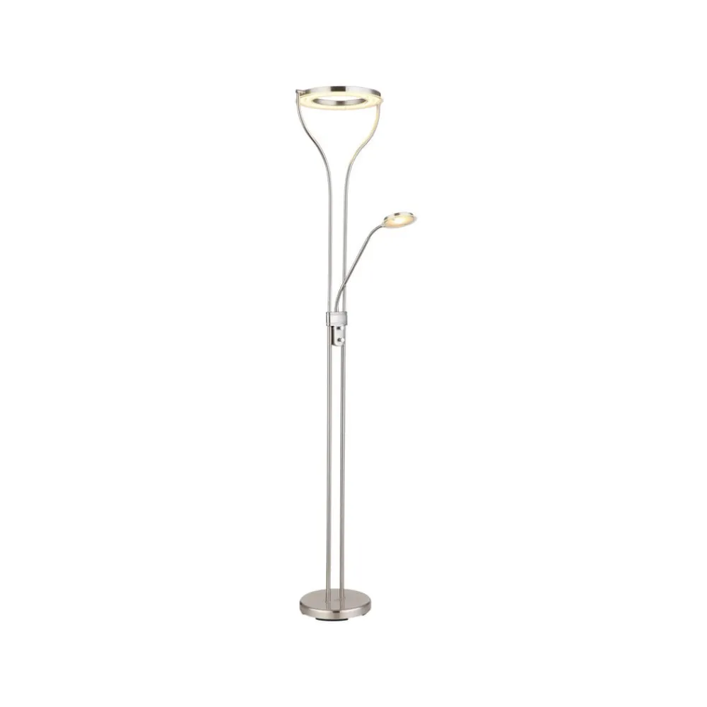 Globo Gulvlamper|Gulvlamper > LED-gulvlampe Ebro, højde 194 cm, nikkelfarvet, 2-lys.