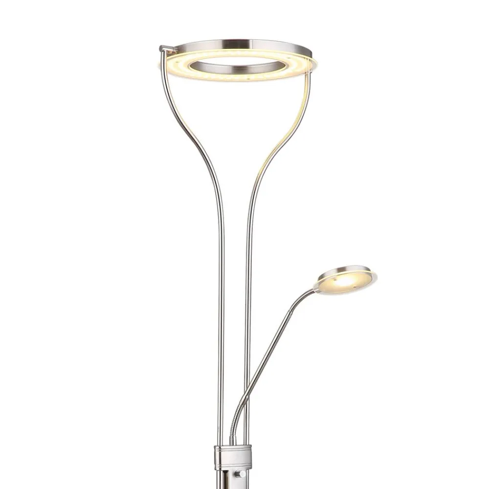 Globo Gulvlamper|Gulvlamper > LED-gulvlampe Ebro, højde 194 cm, nikkelfarvet, 2-lys.
