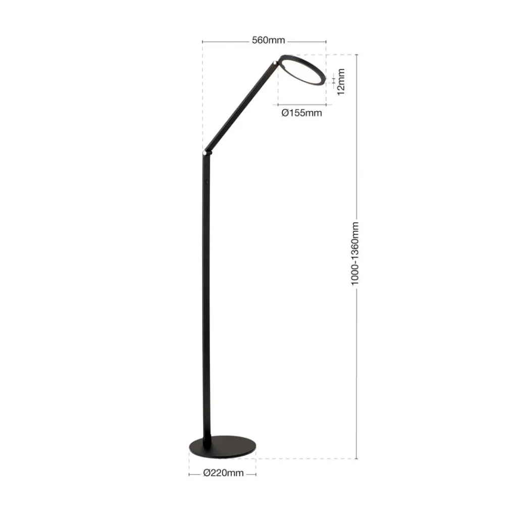 ORION Gulvlamper|Gulvlamper > LED-gulvlampe Fati, højde 136 cm, sort, aluminium, dæmper