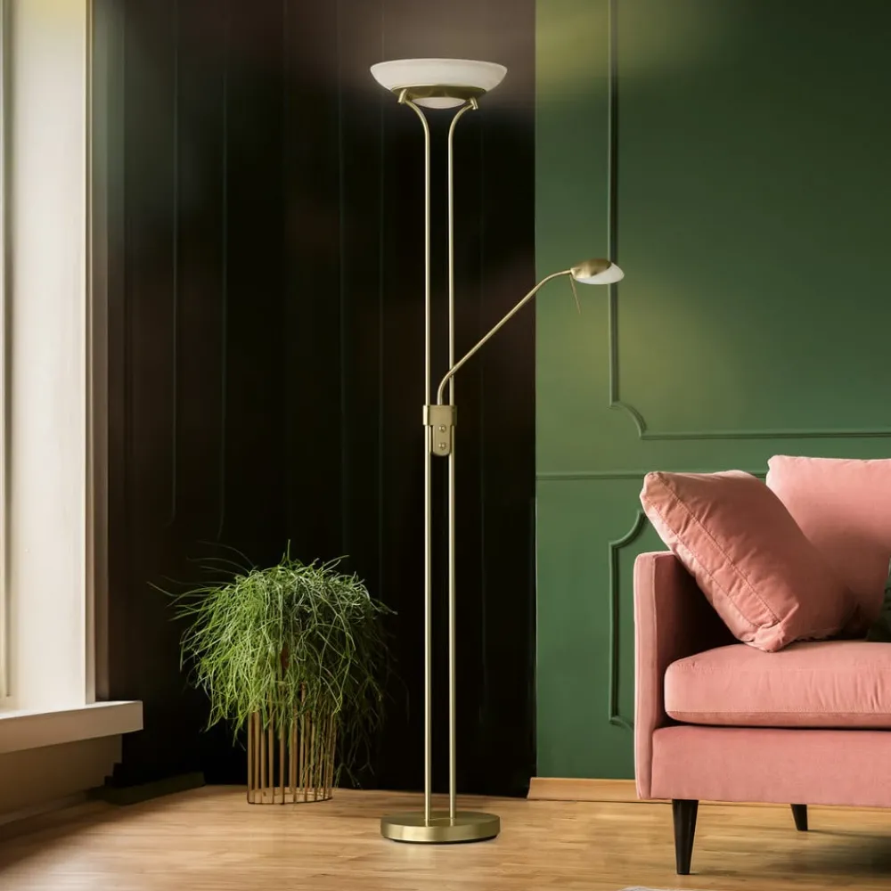 FISCHER & HONSEL Gulvlamper|Gulvlamper > LED-gulvlampe Pool, messingfarvet, højde 182 cm, 2 lyskilder.